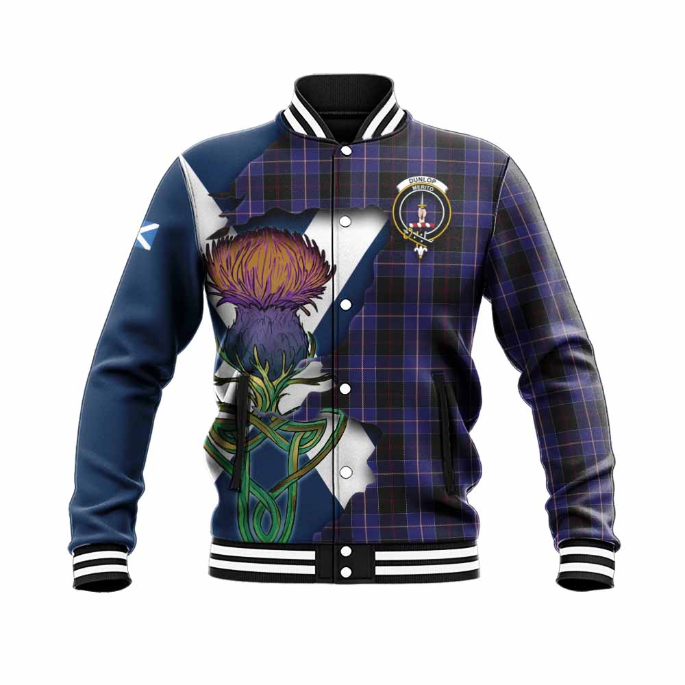 Dunlop Tartan Family Crest Baseball Jacket Scottish Thistle Celtic Inspired Unisex - Tartan Vibes Clothing