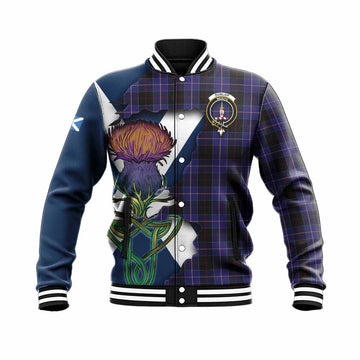 Dunlop Tartan Family Crest Baseball Jacket Scottish Thistle Celtic Inspired
