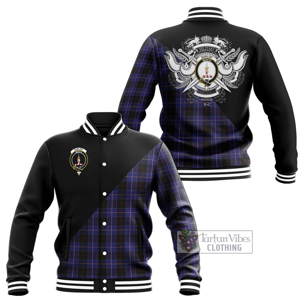 Dunlop Tartan Baseball Jacket with Family Crest and Military Logo Style Unisex - Tartan Vibes Clothing