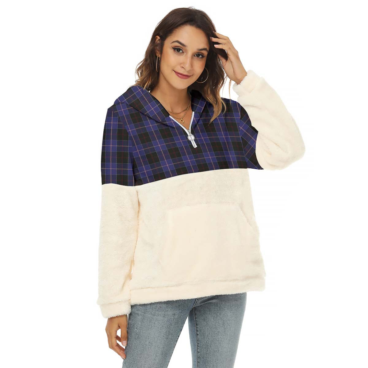 Dunlop Tartan Women's Borg Fleece Hoodie With Half Zip Female - Tartan Vibes Clothing