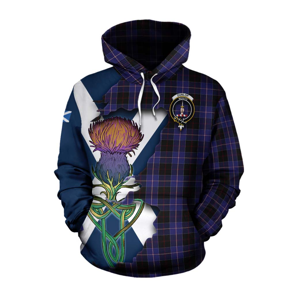 Tartan Vibes Clothing Dunlop Tartan Family Crest Cotton Hoodie Scottish Thistle Celtic Inspired