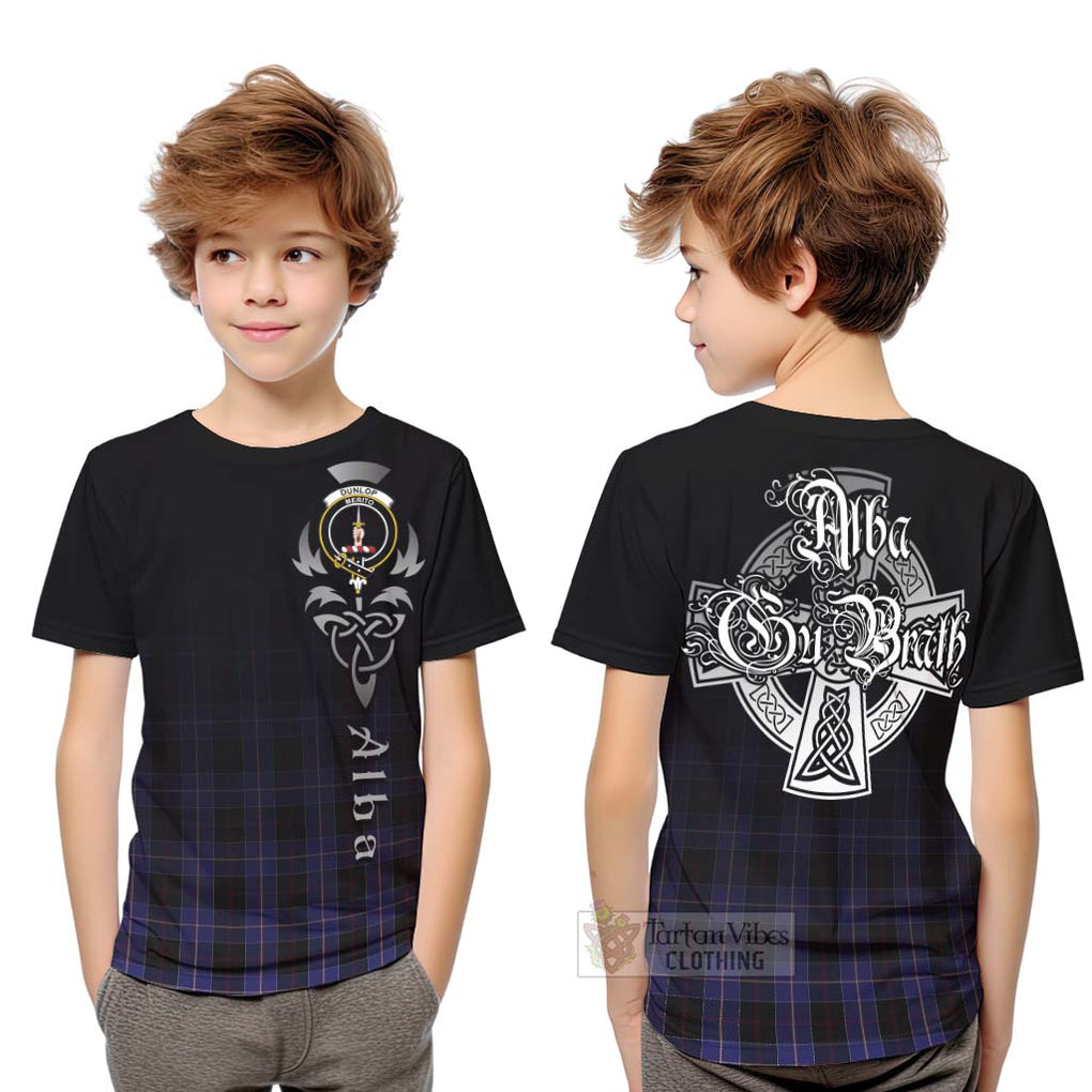 Tartan Vibes Clothing Dunlop Tartan Kid T-Shirt Featuring Alba Gu Brath Family Crest Celtic Inspired