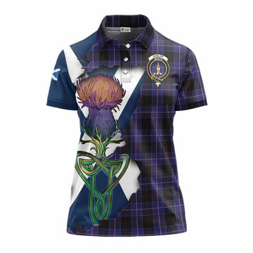 Dunlop Tartan Family Crest Women's Polo Shirt Scottish Thistle Celtic Inspired