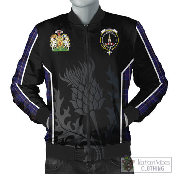 Dunlop Tartan Bomber Jacket with Family Crest and Scottish Thistle Vibes Sport Style