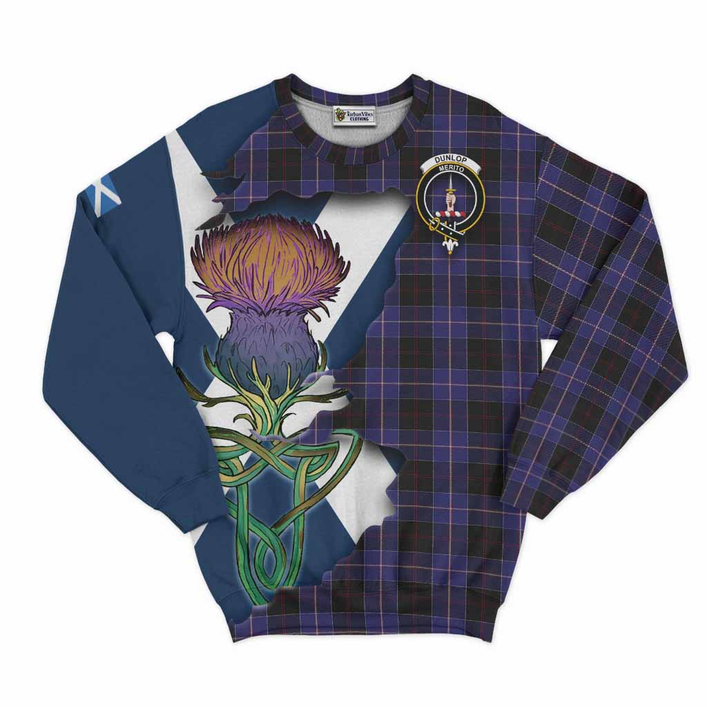 Tartan Vibes Clothing Dunlop Tartan Family Crest Sweatshirt Scottish Thistle Celtic Inspired