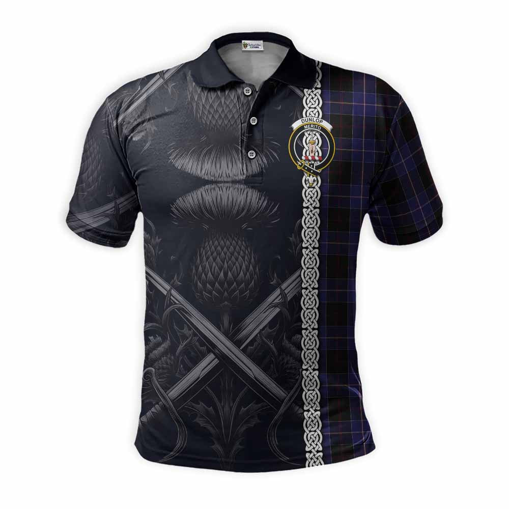 Tartan Vibes Clothing Dunlop Tartan Polo Shirt with Family Crest Cross Sword Thistle Celtic Vibes