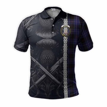 Dunlop Tartan Polo Shirt with Family Crest Cross Sword Thistle Celtic Vibes