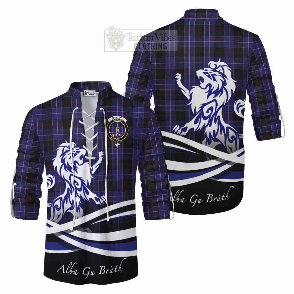 Tartan Vibes Clothing Dunlop Tartan Ghillie Kilt Shirt with Alba Gu Brath Regal Lion Emblem