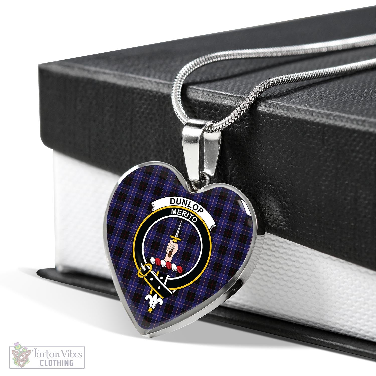 Tartan Vibes Clothing Dunlop Tartan Heart Necklace with Family Crest
