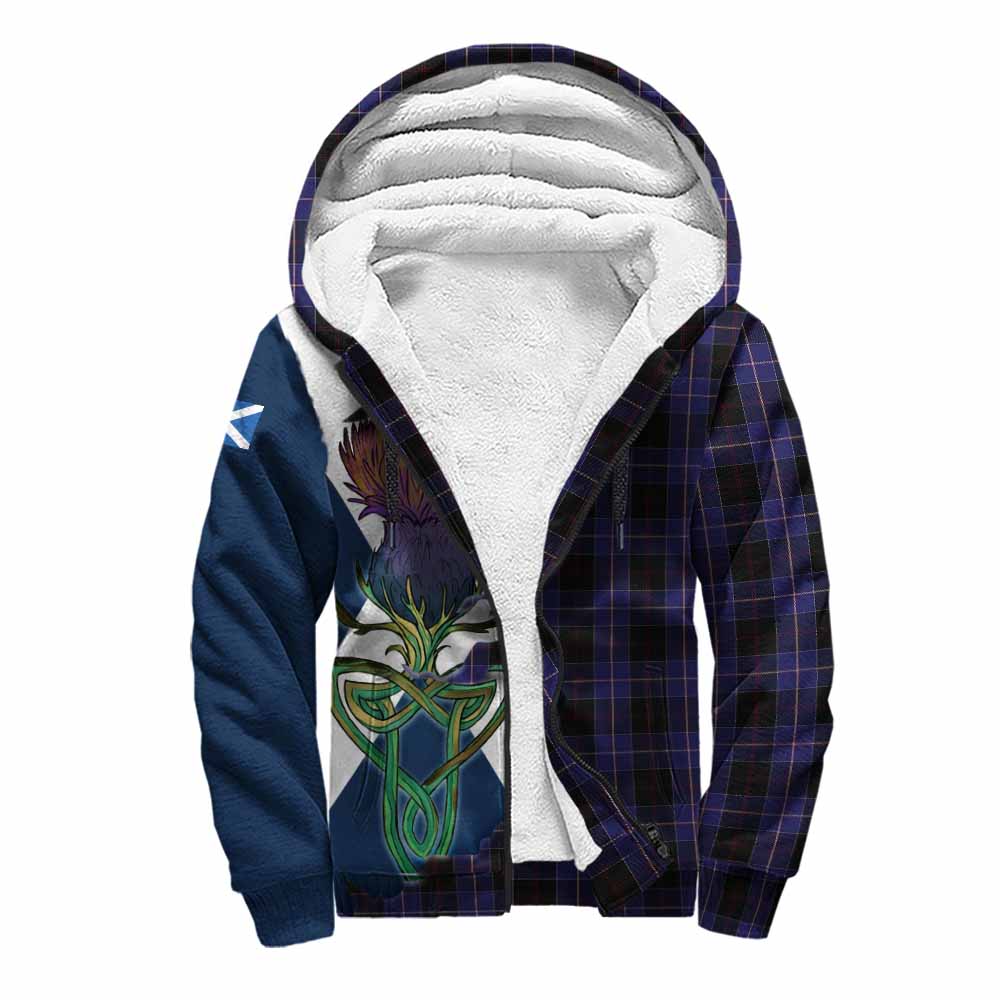 Tartan Vibes Clothing Dunlop Tartan Family Crest Sherpa Hoodie Scottish Thistle Celtic Inspired