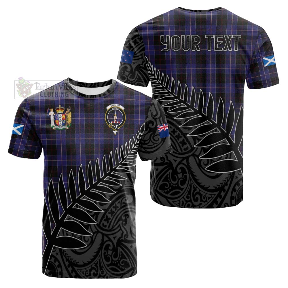 Tartan Vibes Clothing Dunlop Crest Tartan Cotton T-shirt with New Zealand Silver Fern Half Style