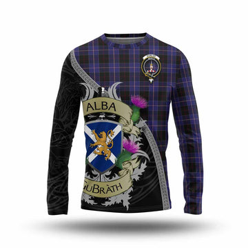 Tartan Vibes Clothing Dunlop Tartan Family Crest Long Sleeve T-Shirt Lion Rampant Royal Thistle Shield Celtic Inspired
