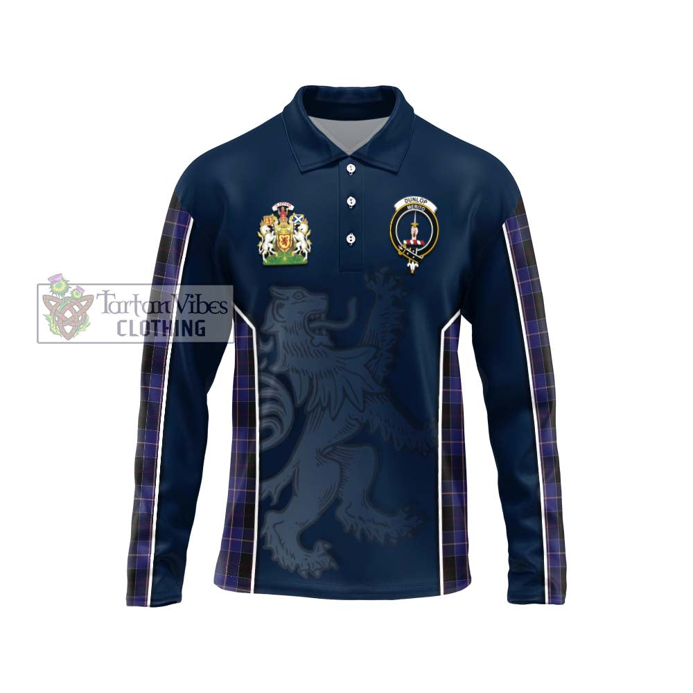 Dunlop Tartan Long Sleeve Polo Shirt with Family Crest and Lion Rampant Vibes Sport Style Unisex - Tartan Vibes Clothing