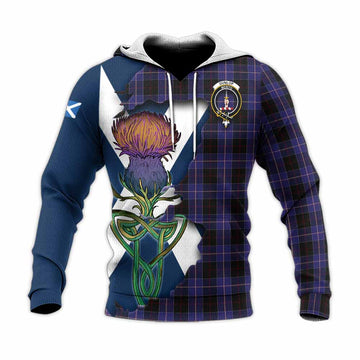 Dunlop Tartan Family Crest Knitted Hoodie Scottish Thistle Celtic Inspired