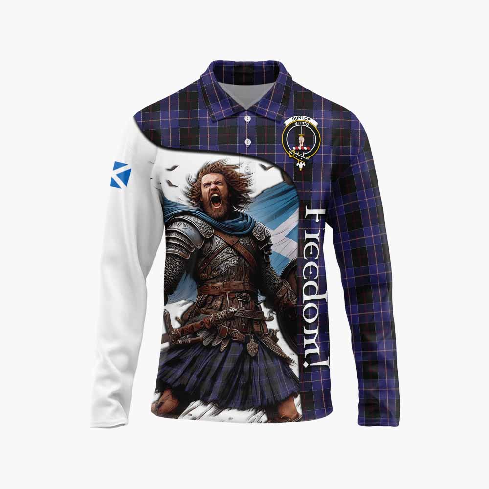 Tartan Vibes Clothing Dunlop Crest Tartan Long Sleeve Polo Shirt Inspired by the Freedom of Scottish Warrior