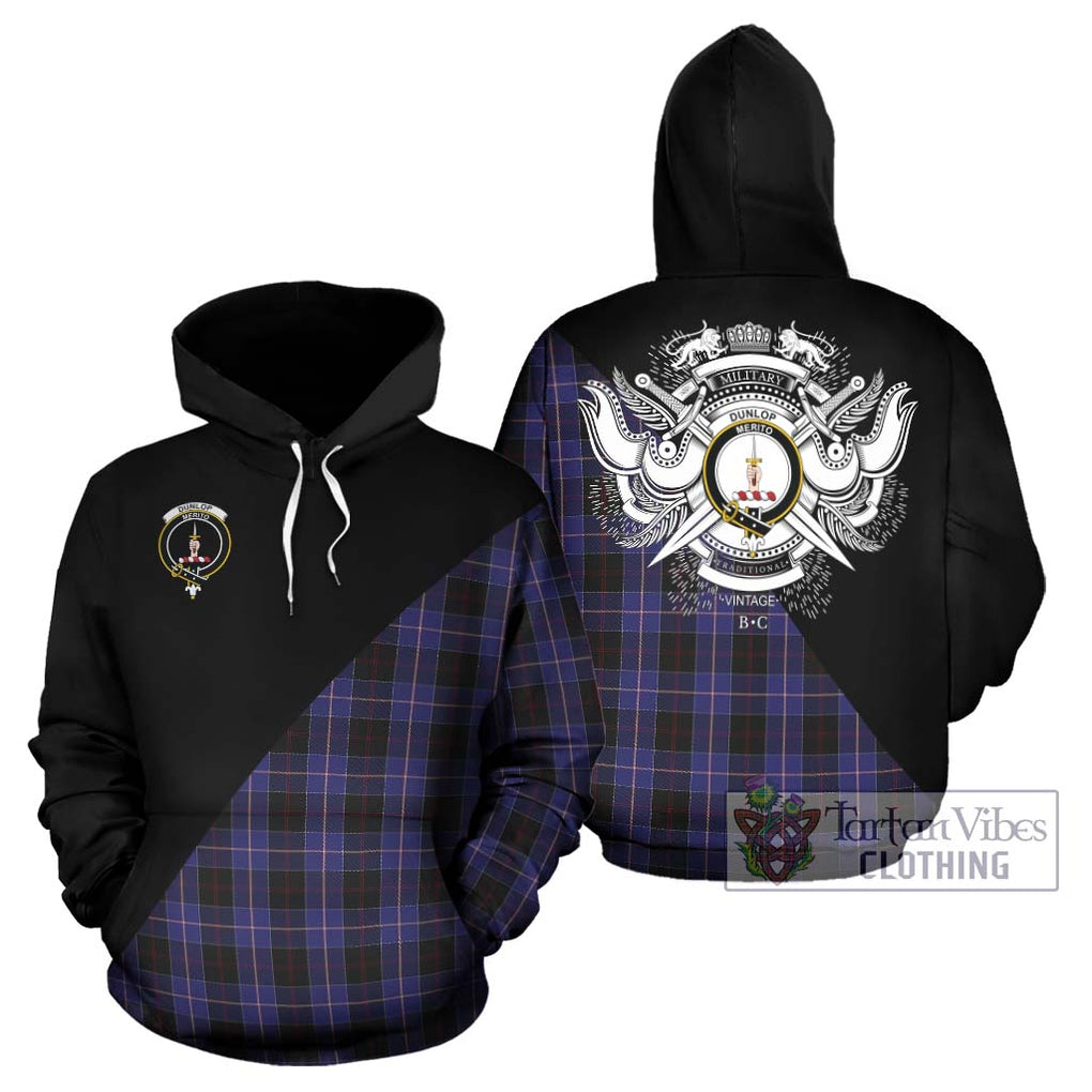 Dunlop Tartan Hoodie with Family Crest and Military Logo Style Zip Hoodie - Tartanvibesclothing Shop