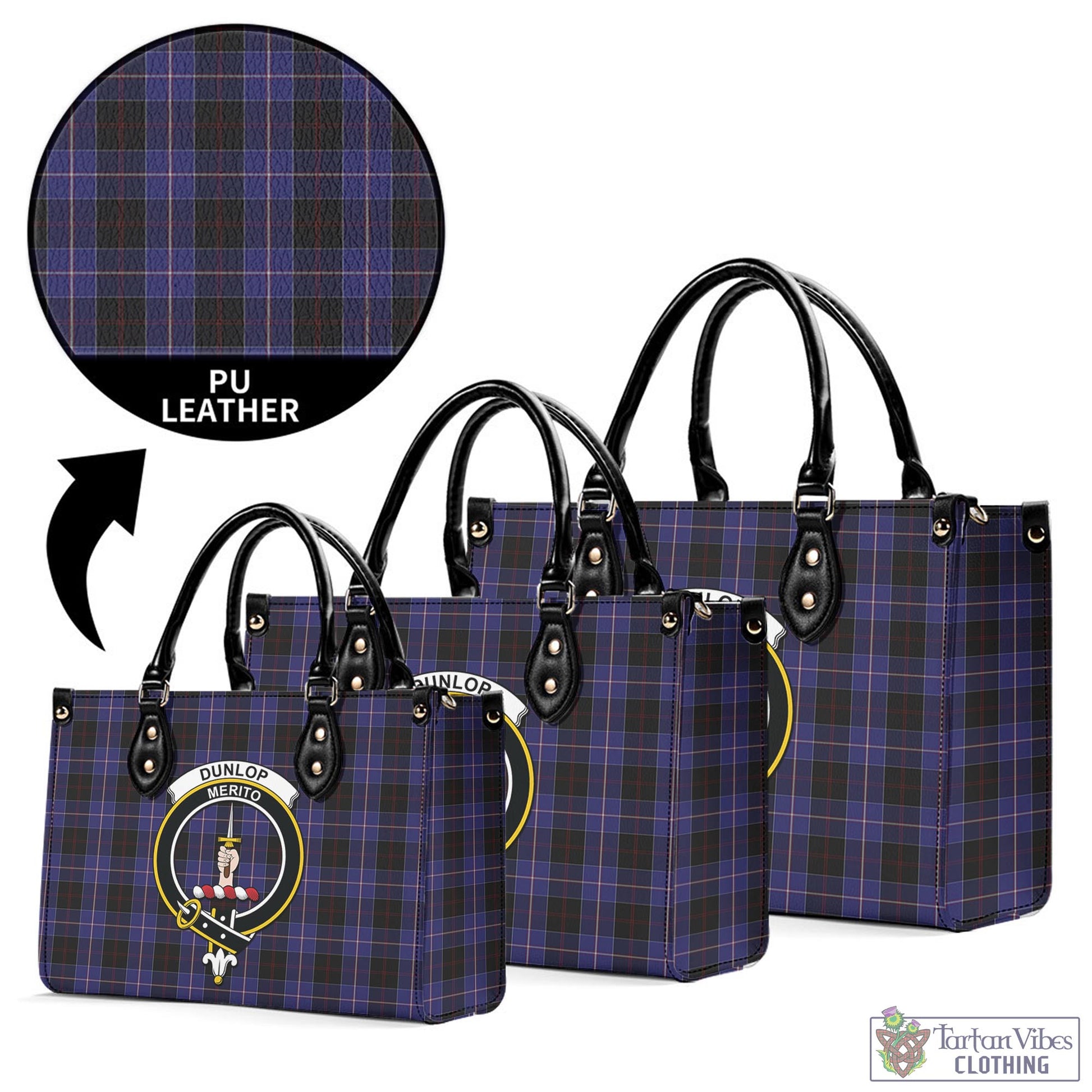 Tartan Vibes Clothing Dunlop Tartan Luxury Leather Handbags with Family Crest