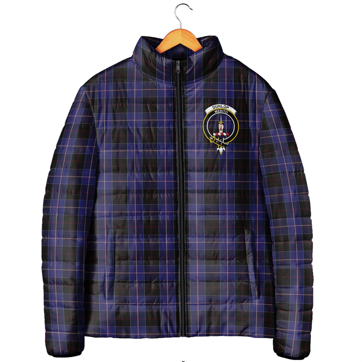Dunlop Tartan Padded Jacket with Family Crest Men's Padded Jacket - Tartan Vibes Clothing