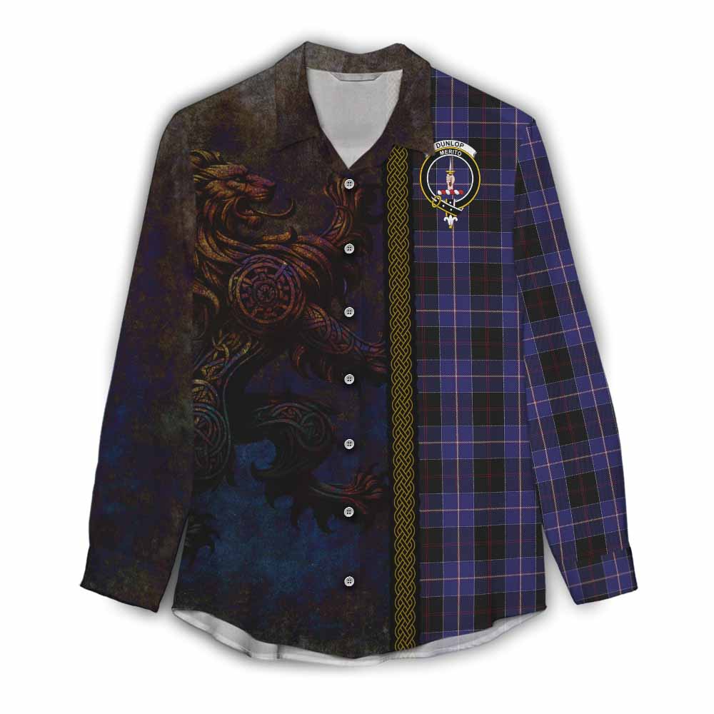 Tartan Vibes Clothing Dunlop Tartan Family Crest Women's Casual Shirt Alba Gu Brath Be Brave Lion Ancient Style