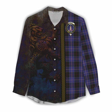 Dunlop Tartan Family Crest Women's Casual Shirt Alba Gu Brath Be Brave Lion Ancient Style
