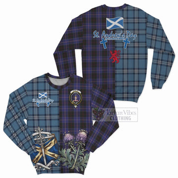 Tartan Vibes Clothing Dunlop Tartan Sweatshirt Happy St. Andrew's Day Half Tartan Style