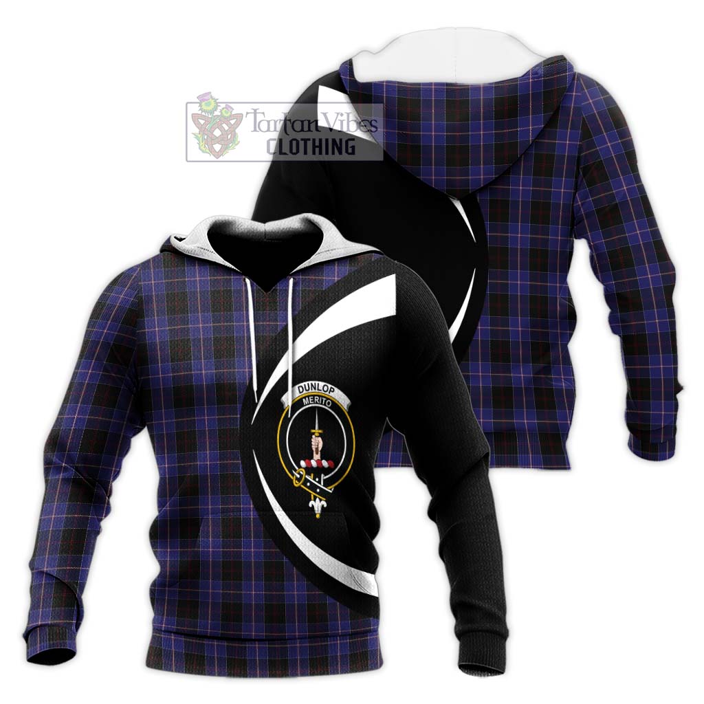 Dunlop Tartan Knitted Hoodie with Family Crest Circle Style Unisex Knitted Pullover Hoodie - Tartan Vibes Clothing