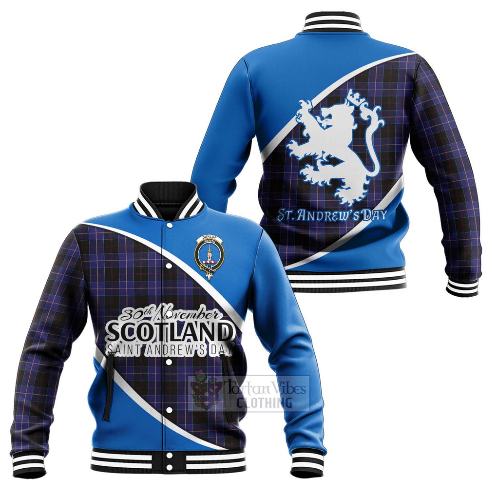 Tartan Vibes Clothing Dunlop Family Crest Tartan Baseball Jacket Celebrate Saint Andrew's Day in Style