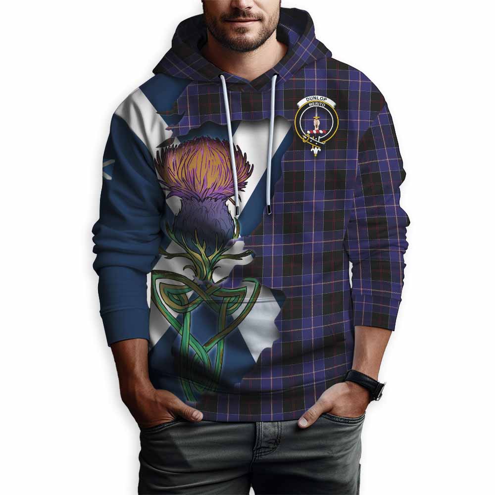 Tartan Vibes Clothing Dunlop Tartan Family Crest Hoodie Scottish Thistle Celtic Inspired