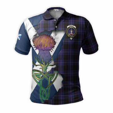 Dunlop Tartan Family Crest Polo Shirt Scottish Thistle Celtic Inspired
