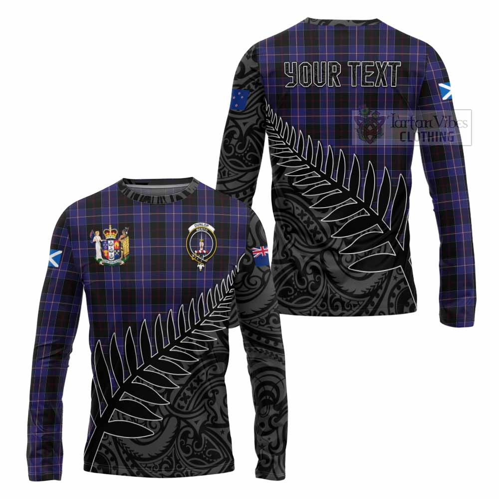 Tartan Vibes Clothing Dunlop Crest Tartan Long Sleeve T-Shirt with New Zealand Silver Fern Half Style