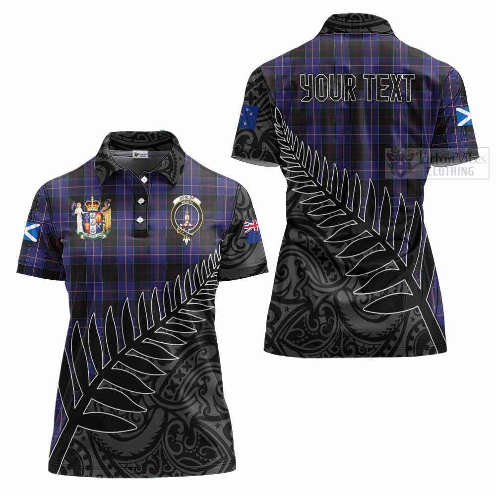 Tartan Vibes Clothing Dunlop Crest Tartan Women's Polo Shirt with New Zealand Silver Fern Half Style