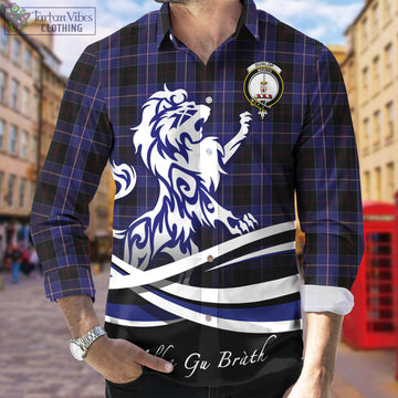 Dunlop Tartan Long Sleeve Button Up Shirt with Alba Gu Brath Regal Lion Emblem