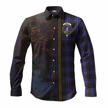 Dunlop Tartan Family Crest Long Sleeve Button Shirt Alba Gu Brath Be Brave Lion Ancient Style