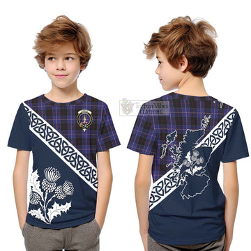 Tartan Vibes Clothing Dunlop Tartan Kid T-Shirt Featuring Thistle and Scotland Map