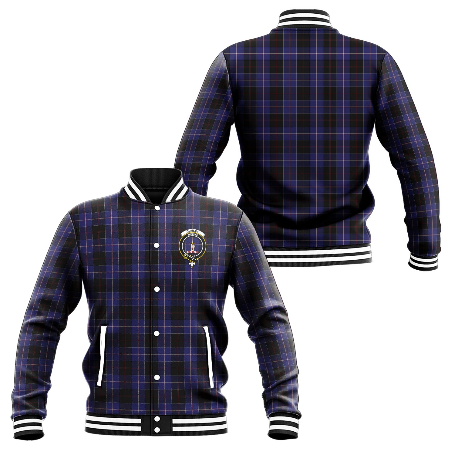 Dunlop Tartan Baseball Jacket with Family Crest Unisex - Tartan Vibes Clothing