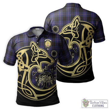 Dunlop Tartan Polo Shirt with Family Crest Celtic Wolf Style