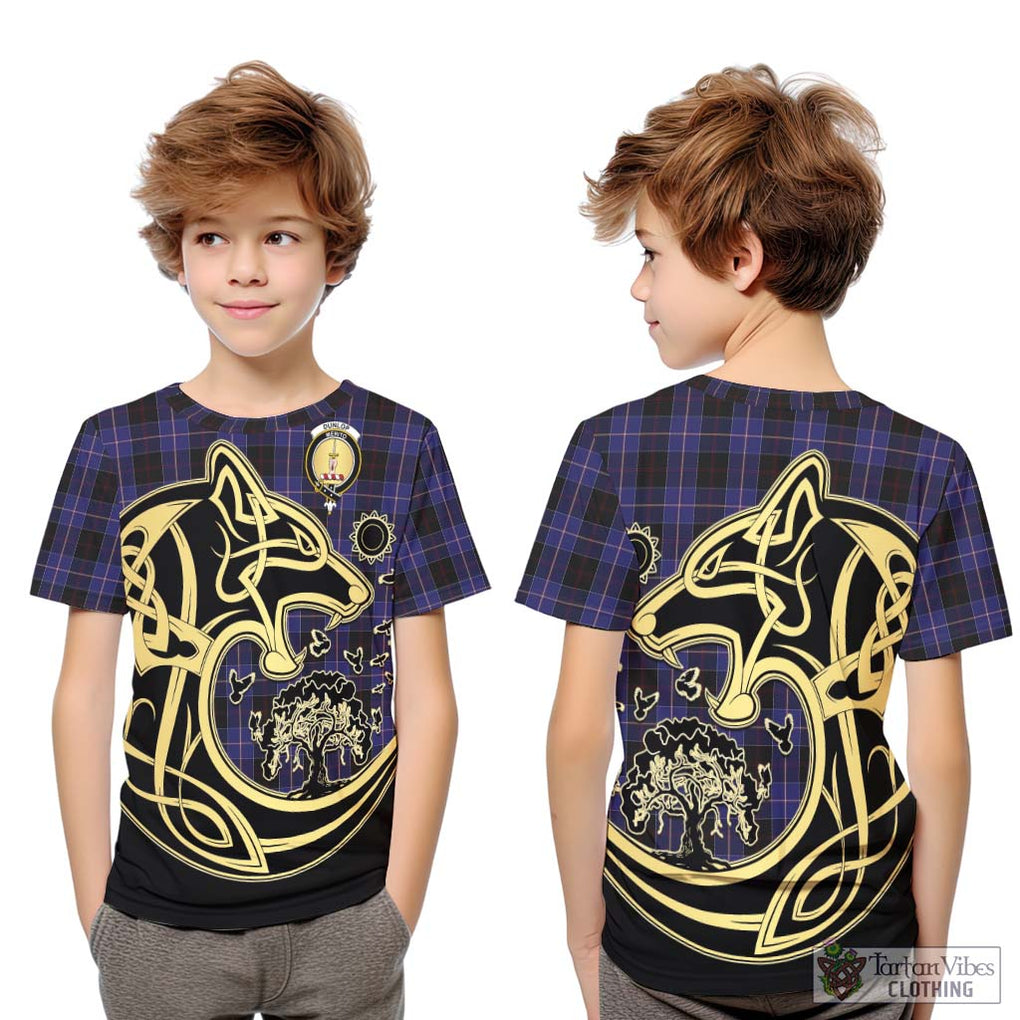 Dunlop Tartan Kid T-Shirt with Family Crest Celtic Wolf Style Youth XL Size14 - Tartan Vibes Clothing