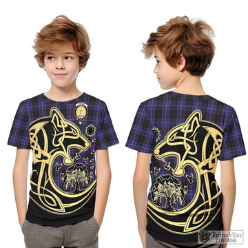 Dunlop Tartan Kid T-Shirt with Family Crest Celtic Wolf Style Youth XL Size14 - Tartan Vibes Clothing