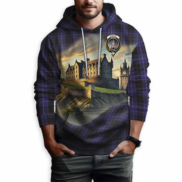 Dunlop Tartan Family Crest Hoodie with Scottish Ancient Castle Style