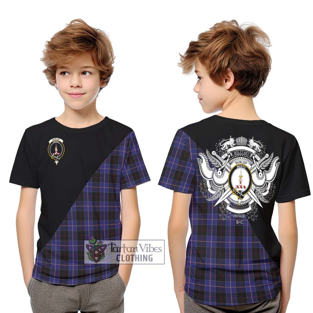 Dunlop Tartan Kid T-Shirt with Family Crest and Military Logo Style Youth XL Size14 - Tartanvibesclothing Shop
