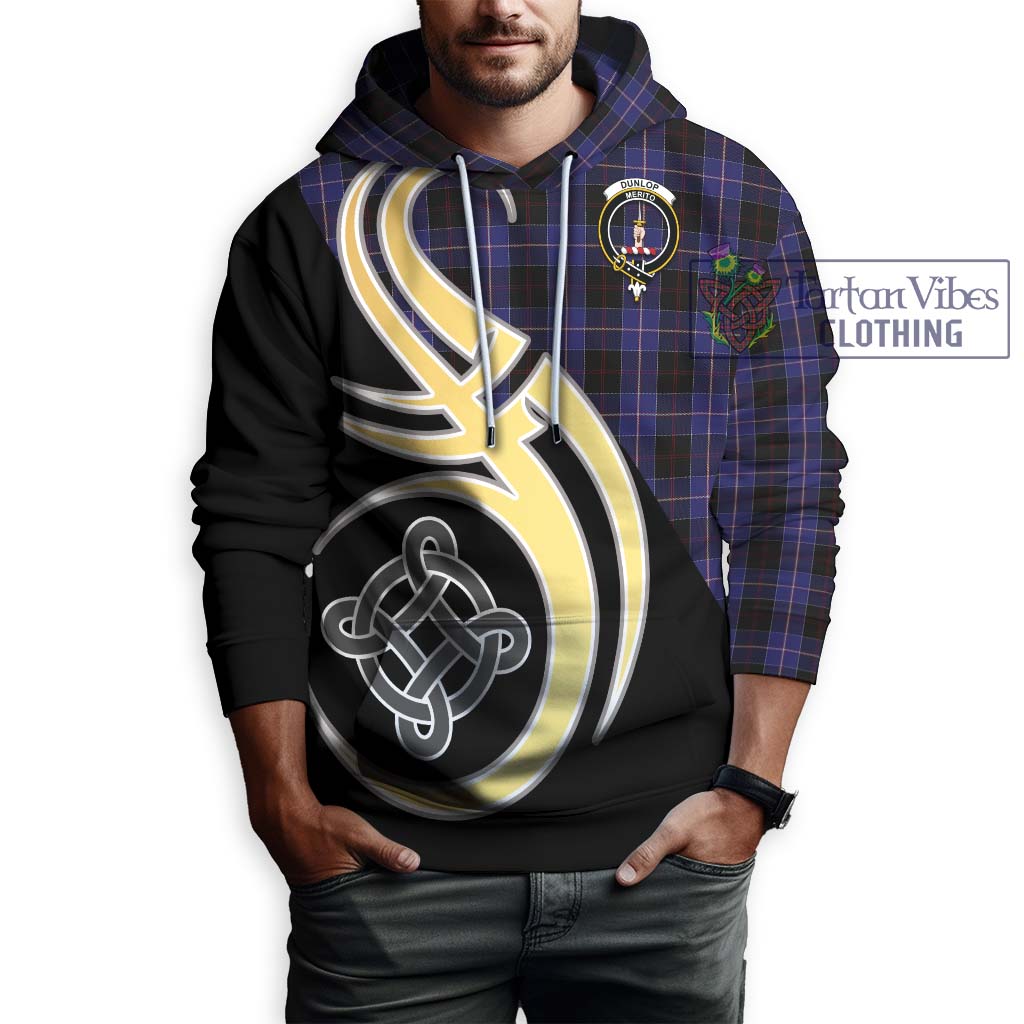 Dunlop Tartan Hoodie with Family Crest and Celtic Symbol Style Zip Hoodie - Tartan Vibes Clothing
