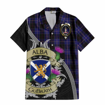 Dunlop Tartan Family Crest Hawaiian Shirt Lion Rampant Royal Thistle Shield Celtic Inspired