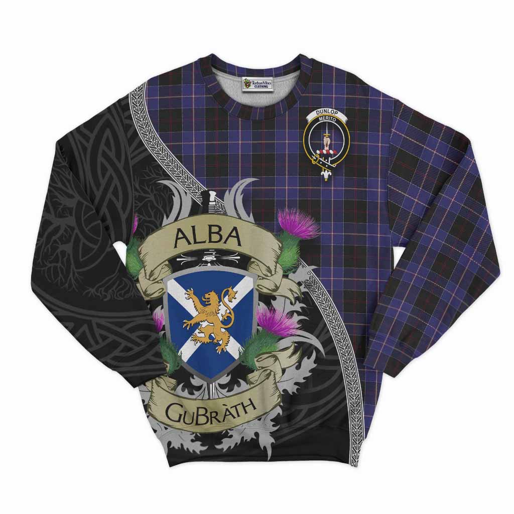 Tartan Vibes Clothing Dunlop Tartan Family Crest Sweatshirt Lion Rampant Royal Thistle Shield Celtic Inspired