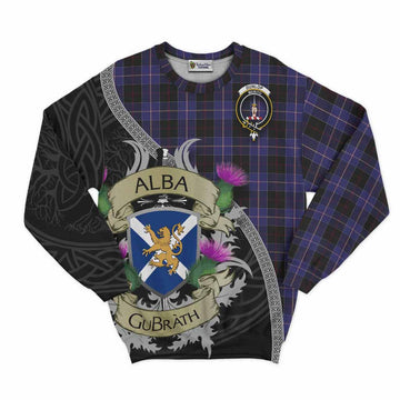 Dunlop Tartan Family Crest Sweatshirt Lion Rampant Royal Thistle Shield Celtic Inspired
