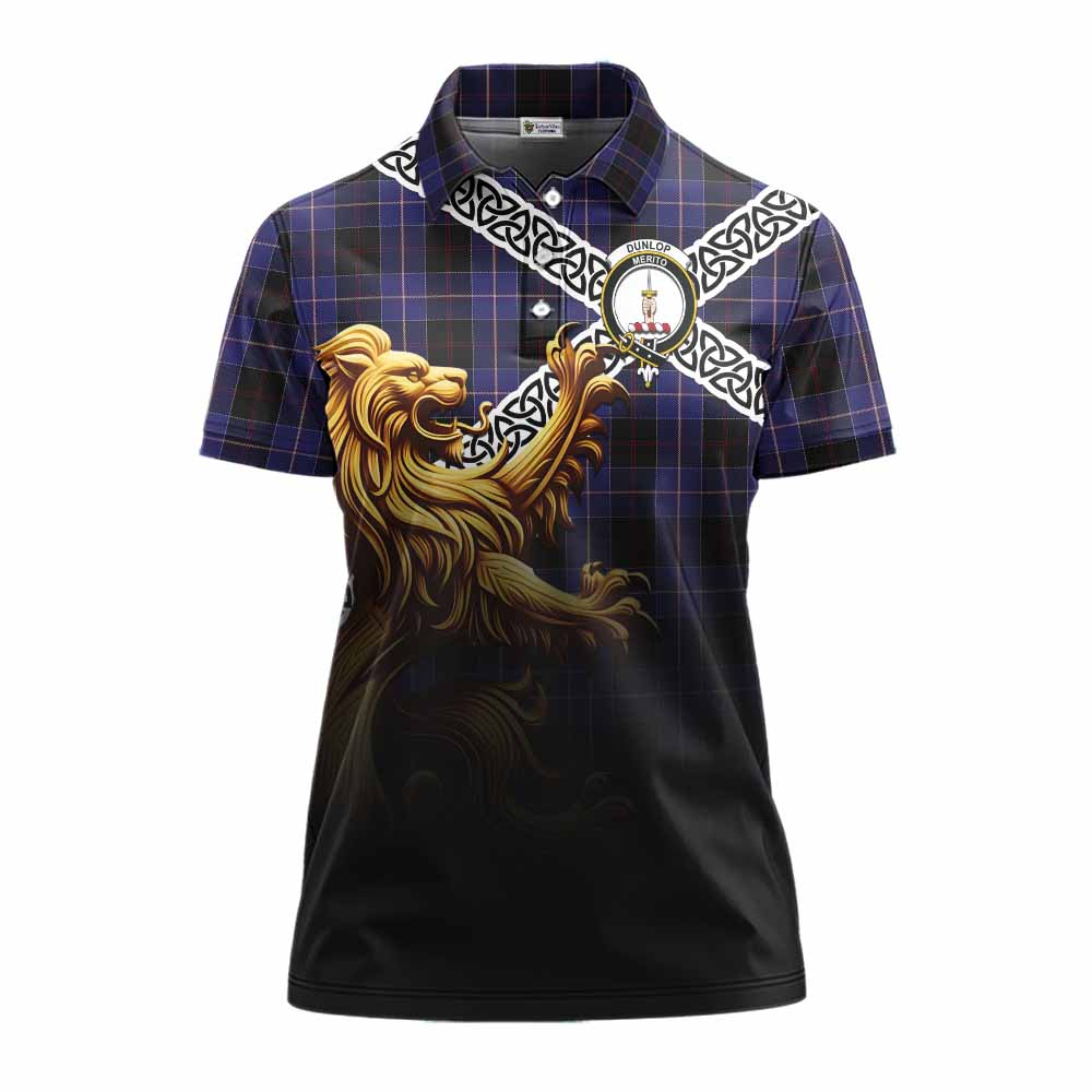 Tartan Vibes Clothing Dunlop Crest Tartan Women's Polo Shirt with Golden Lion Emblem Celtic Style