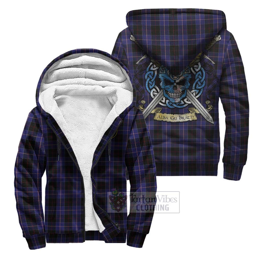Tartan Vibes Clothing Dunlop Tartan Sherpa Hoodie with Family Crest Celtic Skull Style