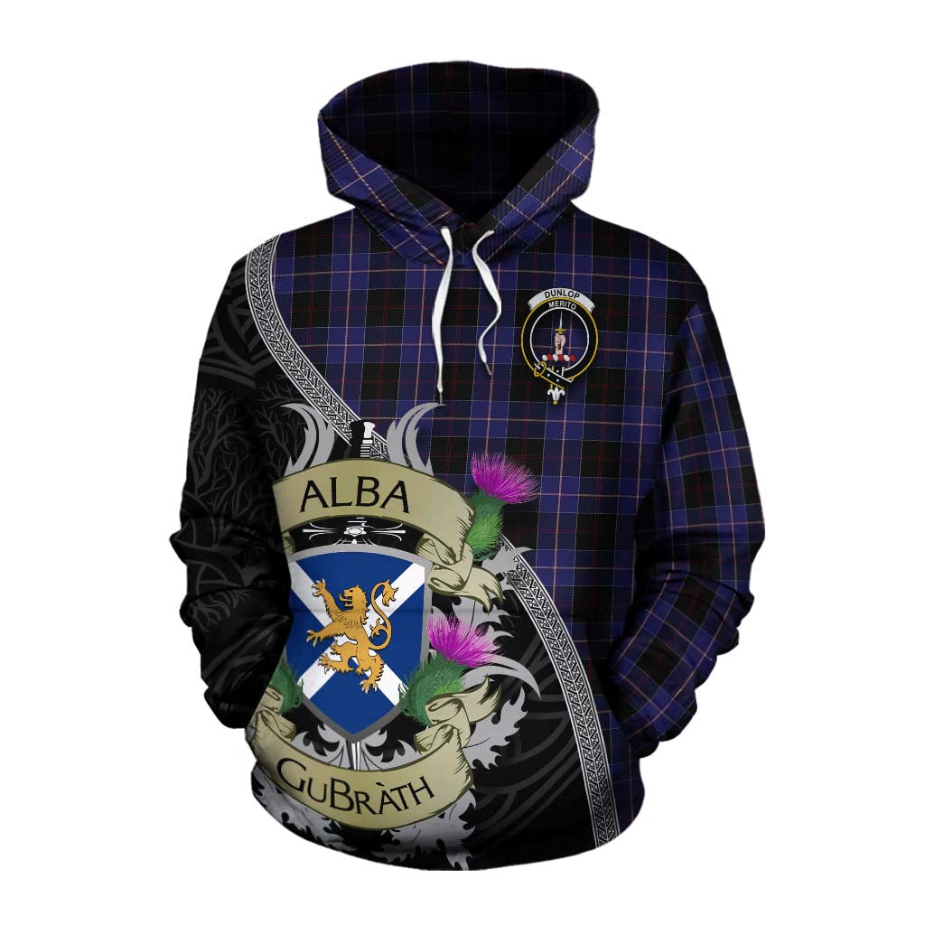Tartan Vibes Clothing Dunlop Tartan Family Crest Cotton Hoodie Lion Rampant Royal Thistle Shield Celtic Inspired