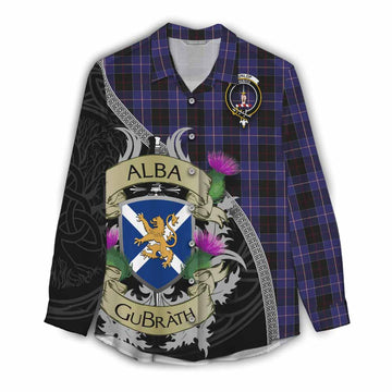 Dunlop Tartan Family Crest Women's Casual Shirt Lion Rampant Royal Thistle Shield Celtic Inspired
