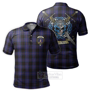 Dunlop Tartan Polo Shirt with Family Crest Celtic Skull Style