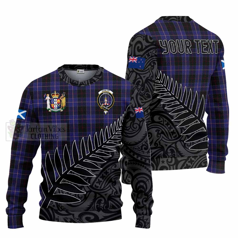 Tartan Vibes Clothing Dunlop Crest Tartan Knitted Sweater with New Zealand Silver Fern Half Style